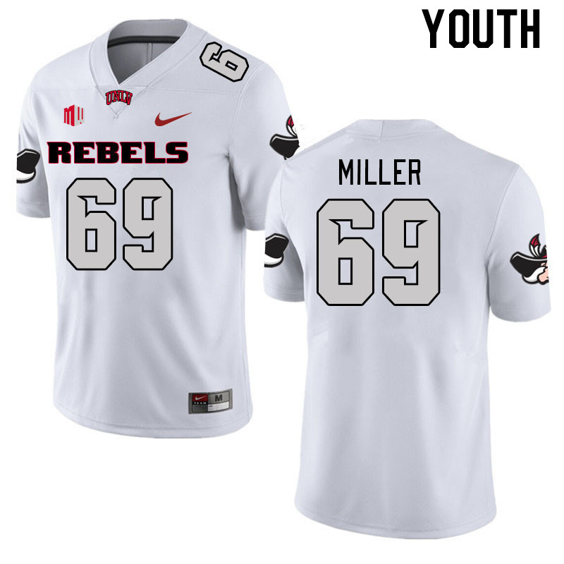 Youth #69 Marcus Miller UNLV Rebels 2023 College Football Jerseys Stitched-White - Click Image to Close